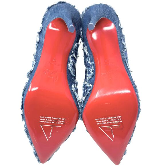 LOGO Christian Louboutin Heels So Kate Boots Ankle Booties Blue Denim NWT 40 - Picture 9 of 10